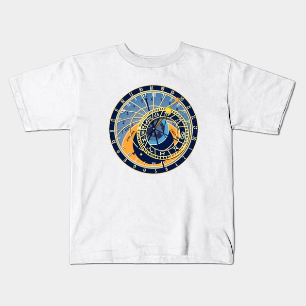 Prague Astronomical clock Kids T-Shirt by artbleed